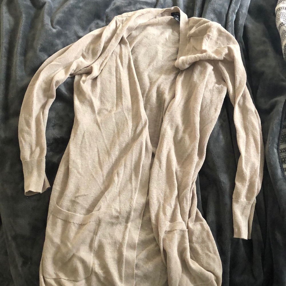 Halogen linen open cardigan tan size M